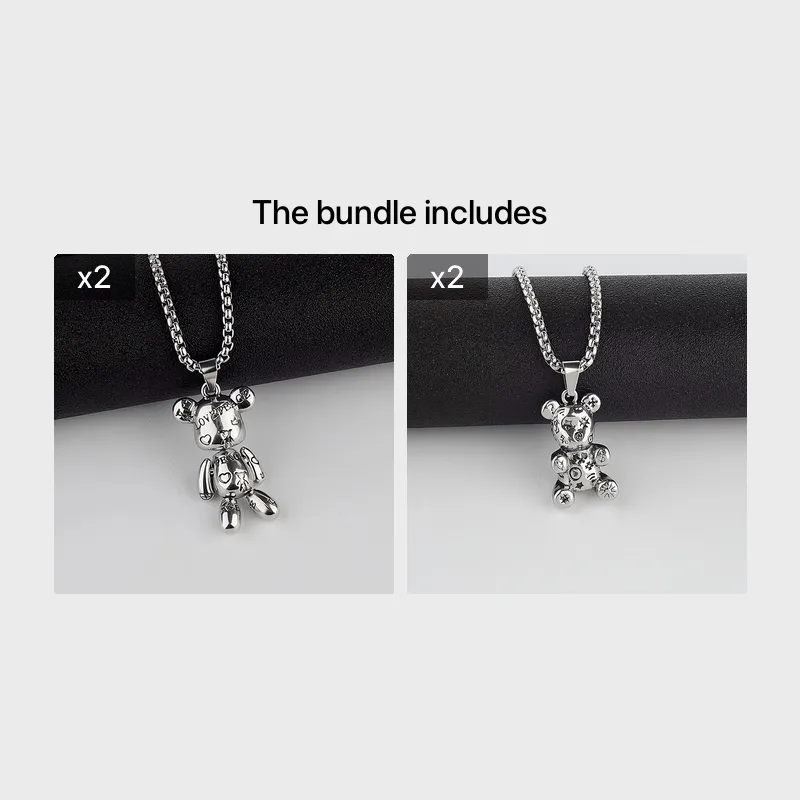 Violent Bear Titanium Steel Necklace Hip Hop Limbs Movable Pendant Charm Love Pr