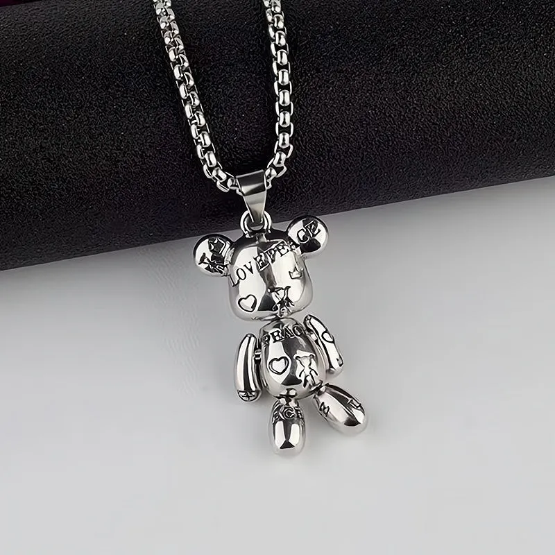 Violent Bear Titanium Steel Necklace Hip Hop Limbs Movable Pendant Charm Love Pr
