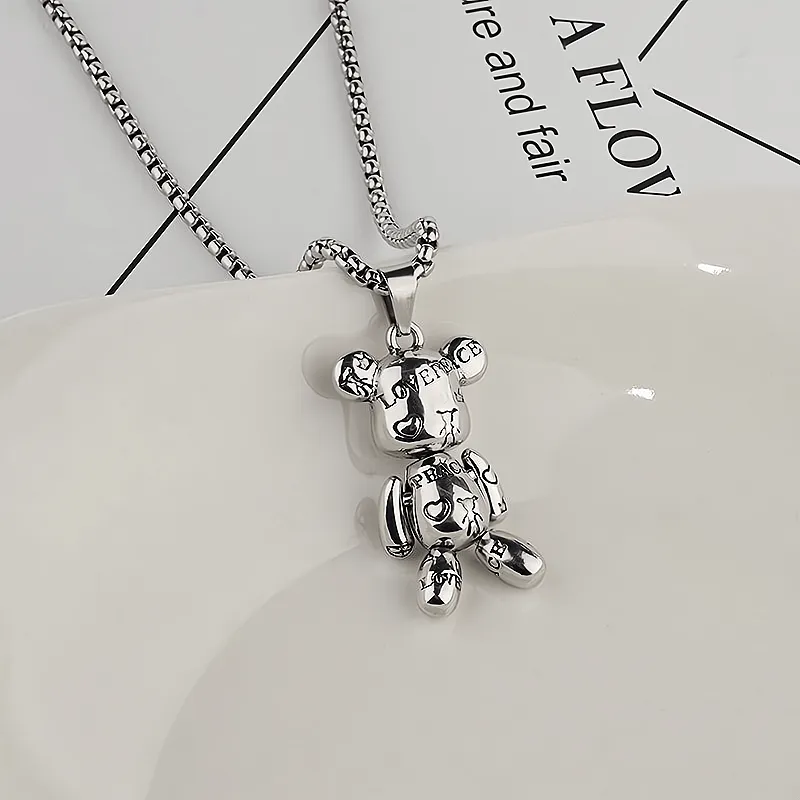 Violent Bear Titanium Steel Necklace Hip Hop Limbs Movable Pendant Charm Love Pr