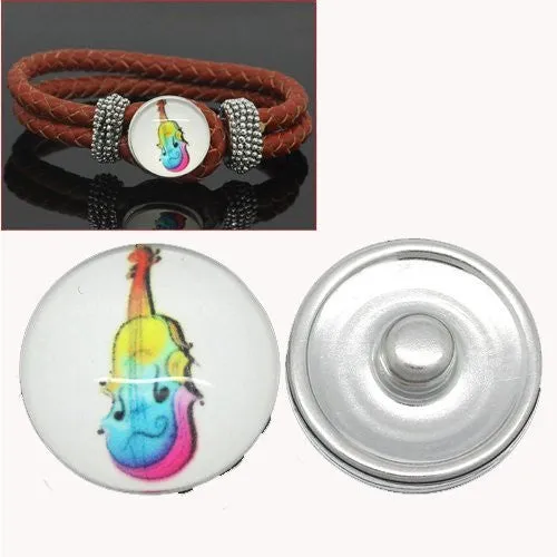 Violin Design Glass Chunk Charm Button Fits Chunk Bracelet 18mm for Noosa Style Chunk Leather Bracelet