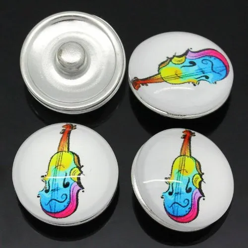 Violin Design Glass Chunk Charm Button Fits Chunk Bracelet 18mm for Noosa Style Chunk Leather Bracelet
