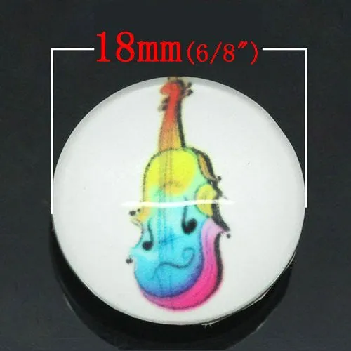 Violin Design Glass Chunk Charm Button Fits Chunk Bracelet 18mm for Noosa Style Chunk Leather Bracelet