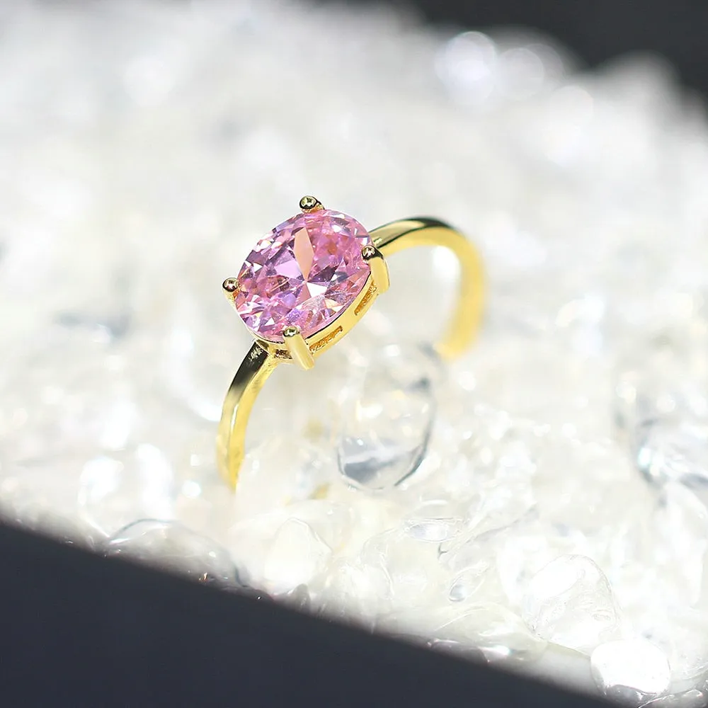 Wedding Dating Ring For Women Simple Solitaire Ring With Oval Candy Stone Zircon Gold Color Engagement Gift Fashion Jewelry R865