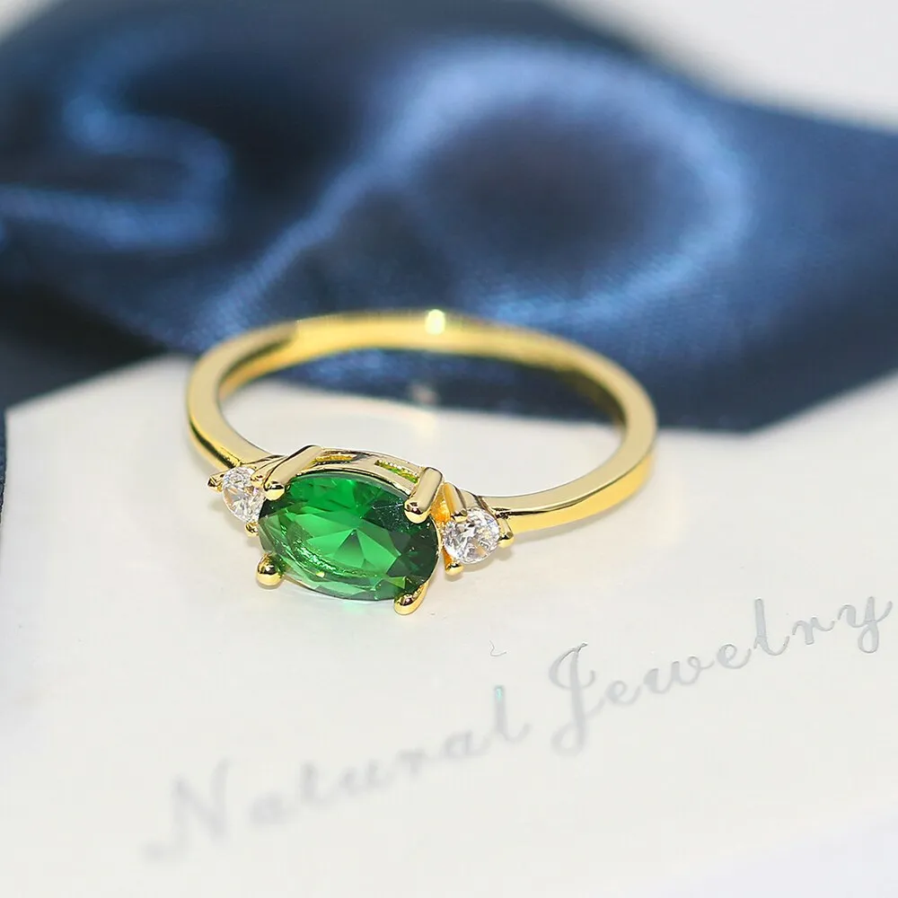 Wedding Dating Ring For Women Simple Solitaire Ring With Oval Candy Stone Zircon Gold Color Engagement Gift Fashion Jewelry R865