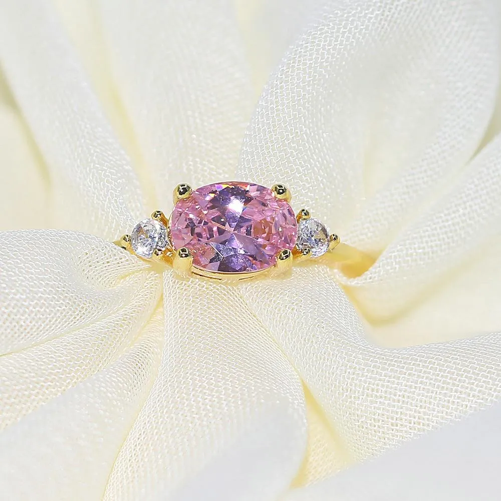 Wedding Dating Ring For Women Simple Solitaire Ring With Oval Candy Stone Zircon Gold Color Engagement Gift Fashion Jewelry R865