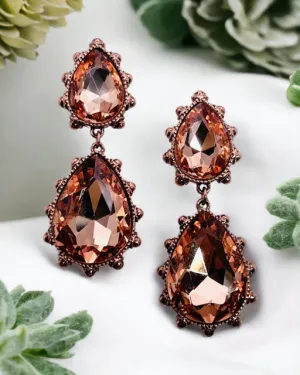 Western Rhinestone Double Teardrop Earring in Peach