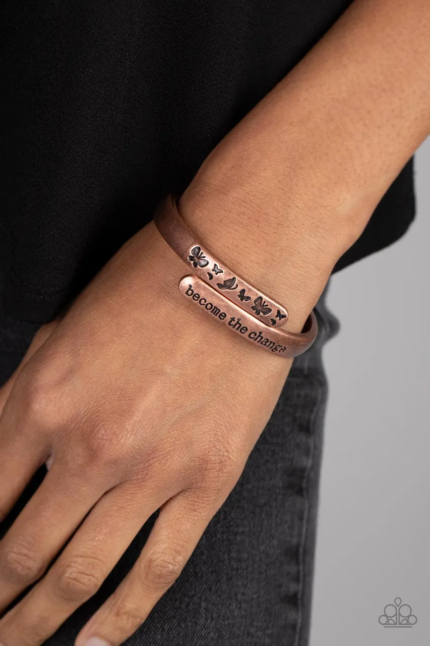 WINGS of Change - Copper - Butterfly "Become the Change" Inspirational Paparazzi Hinge Bracelet