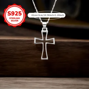 Women's Cross Pendant Necklace, Faith Protection Hollow Design, S925 Silver