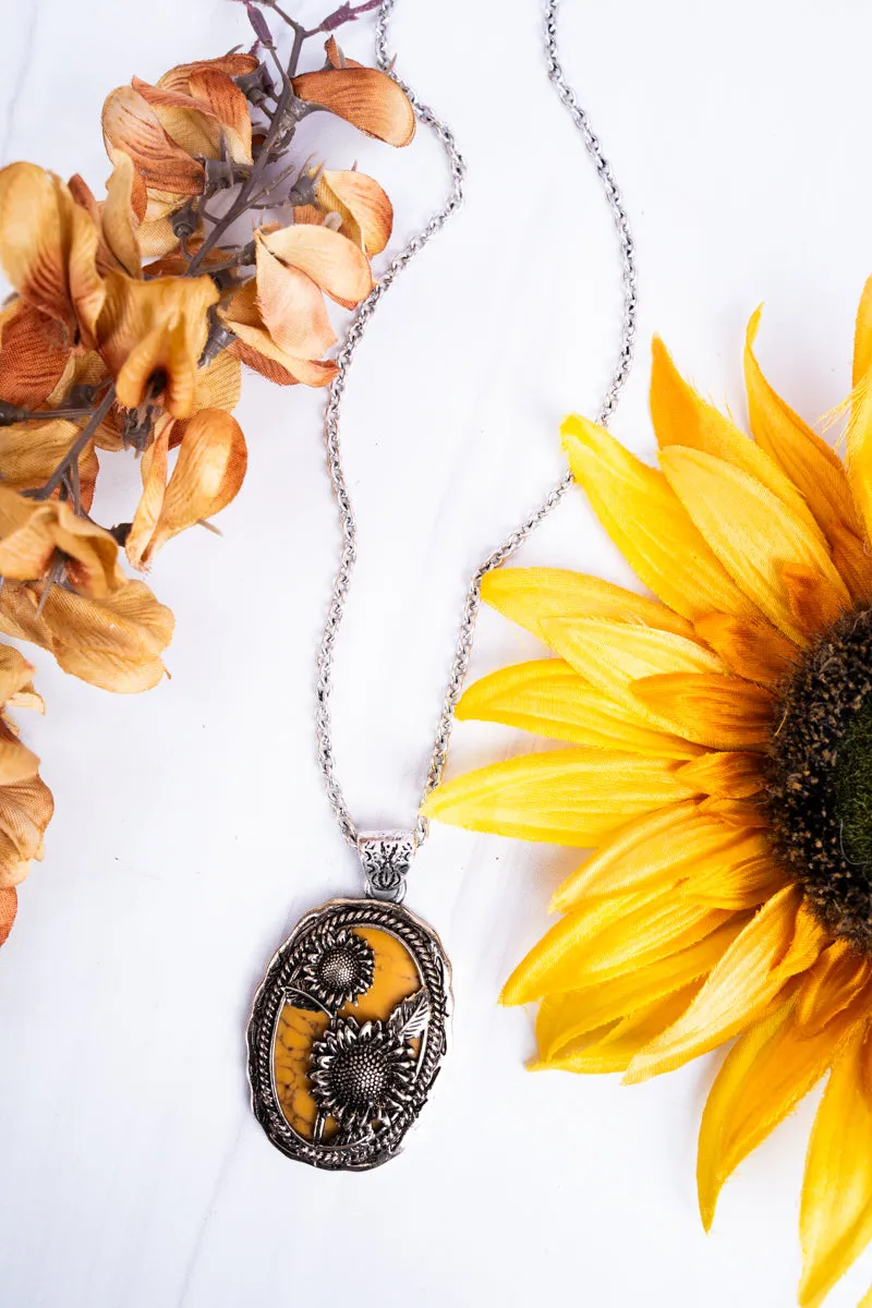 Yellow Becka Sunflower Silvertone Necklace