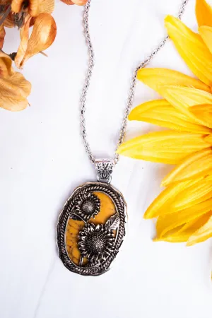 Yellow Becka Sunflower Silvertone Necklace