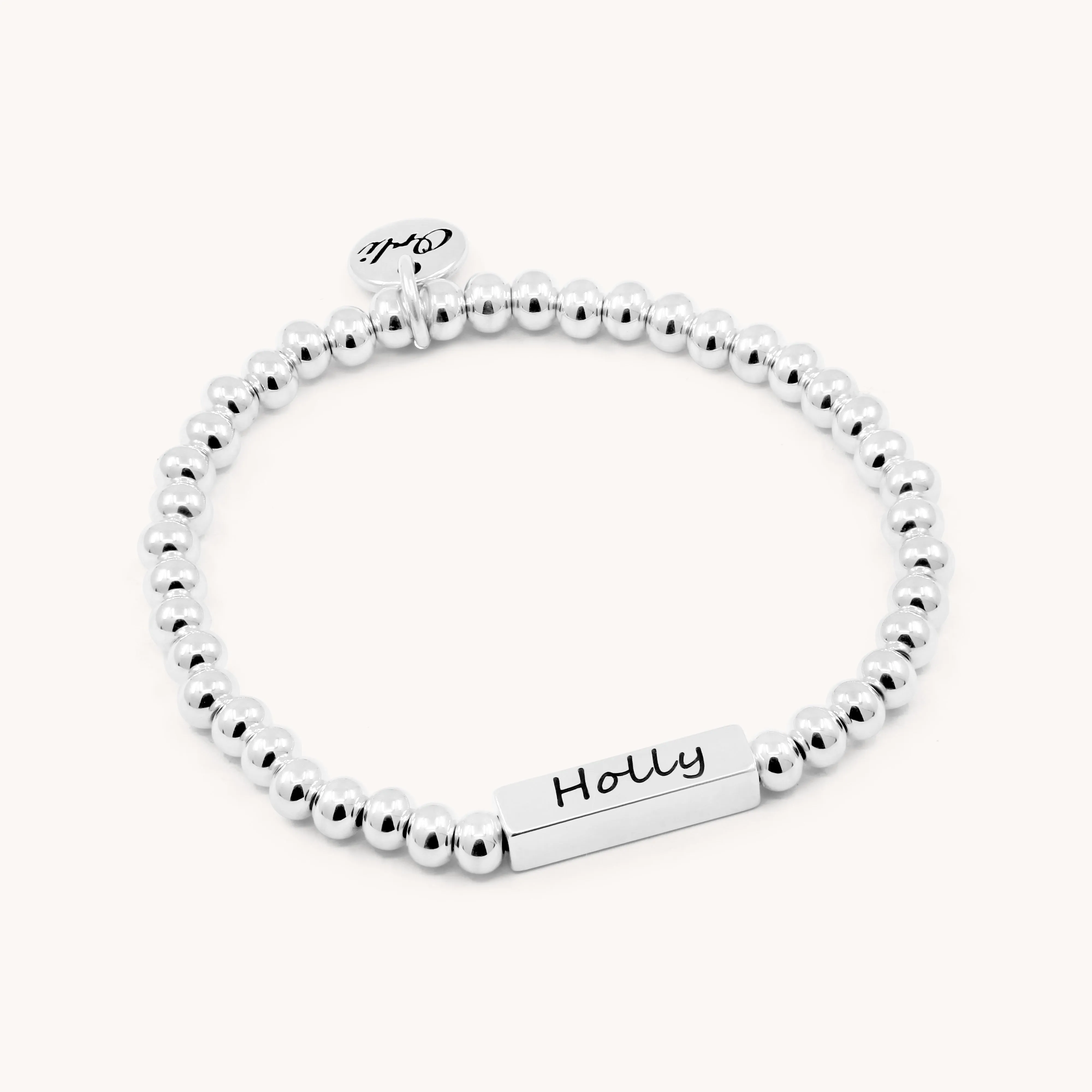 Zara Engravable Bar Personalised Beads Bracelet, Silver