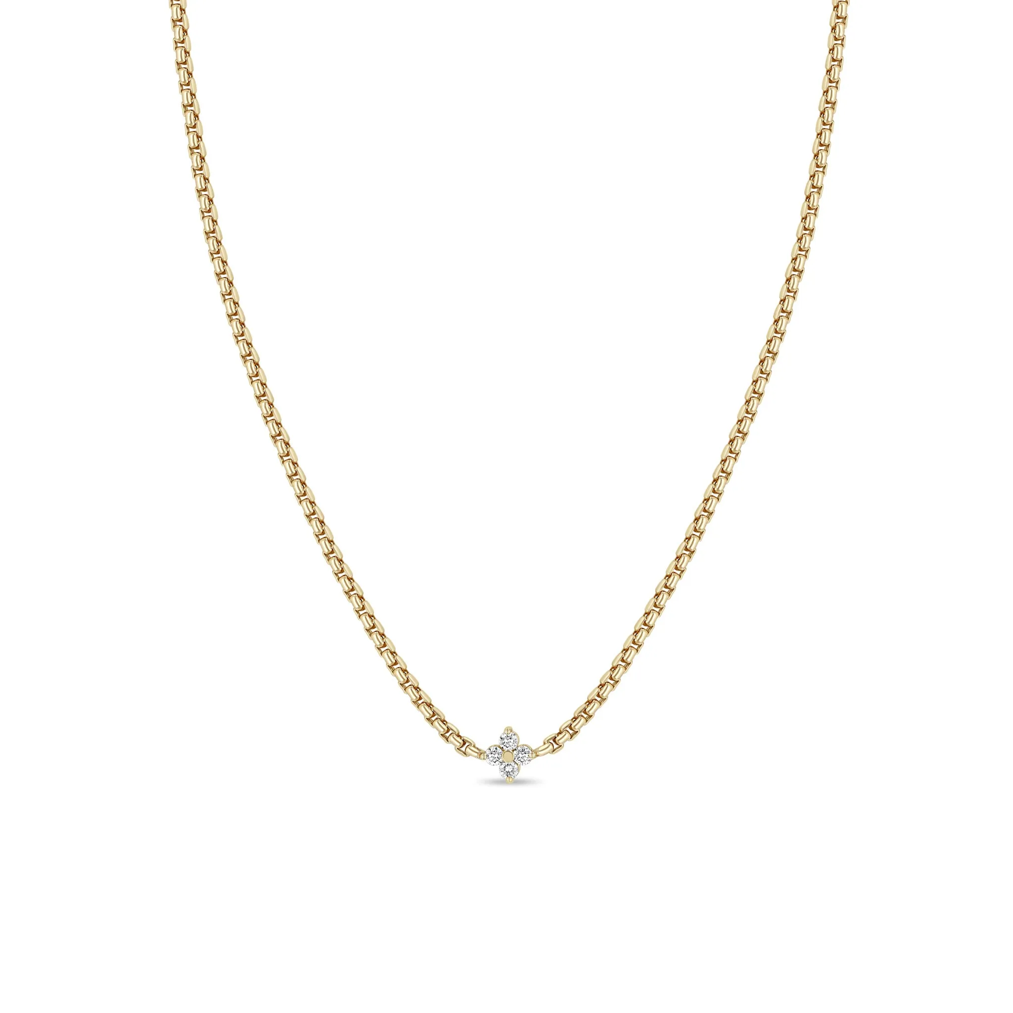 Zoë Chicco 14k Yellow Gold Diamond Prong Set Box Chain Necklace